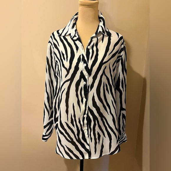 Diane Von Furstenberg Tops - Diane Von Furstenberg Vintage zebra print semi sheer boxy oversized button down